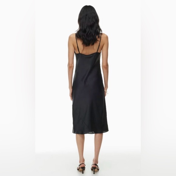 WILFRED Black Satin Slip Dress V Neck Thin Strap Midi - Picture 3 of 5